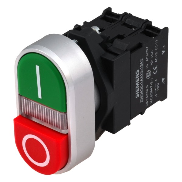 Encontraproduto.com.br - Botão Duplo 22,5Mm 1Na+1Nf Verde / Vermelho 24V 3Sb61333Ca241Mk0 Siemens