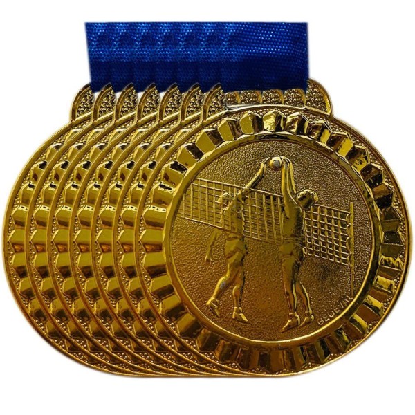 Kit 21un Medalhas De Metal Esporte Vôlei 4,5cm Com Fita Azul ouro