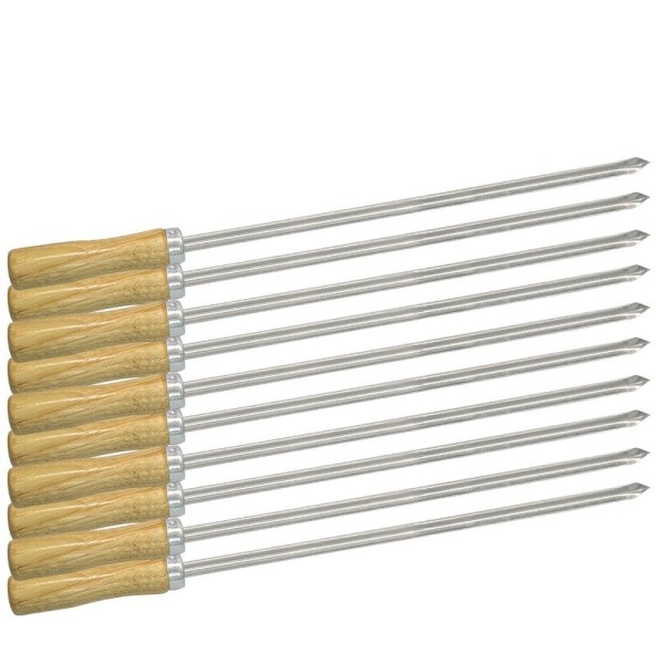 Kit 10 Espetos Mini 30cm De Lâmina Aço Inox Cabo Madeira