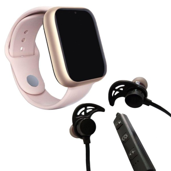 Kit 1 Relógio Smartwatch Z6 Rosa + 1 Fone Sem Fio Preto