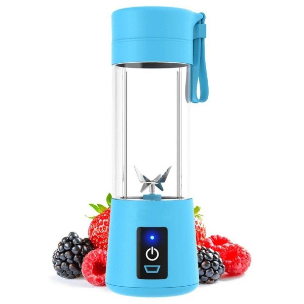 Encontraproduto.com.br - Mini Liquidificador Mixer Portatil 320Ml Usb 6 Lâminas Azul