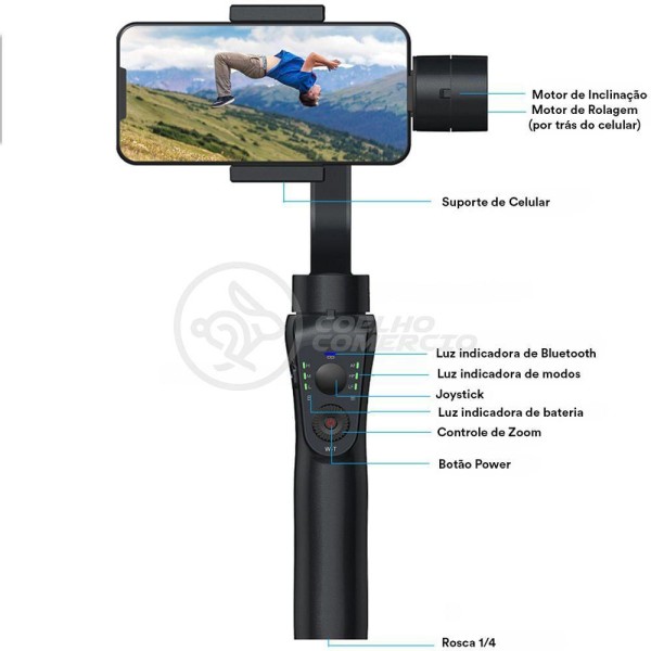 Encontraproduto.com.br - Estabilizador De Mão Eletrônico Portátil 3 Eixos Bluetooth