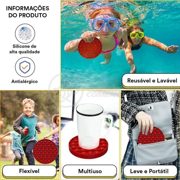 Encontraproduto.com.br - Pop It Circular Anti Stress Estourar Bolha Sensor Vermelho