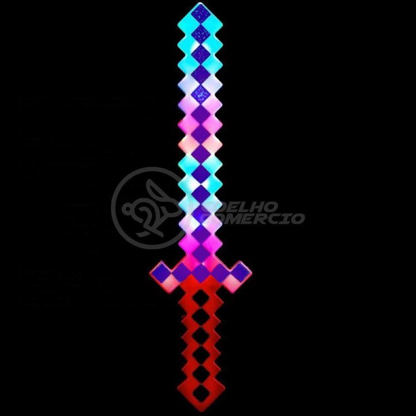 Espada Pixel 58Cm Diamante Som E Luz À Pilha Vermelho
