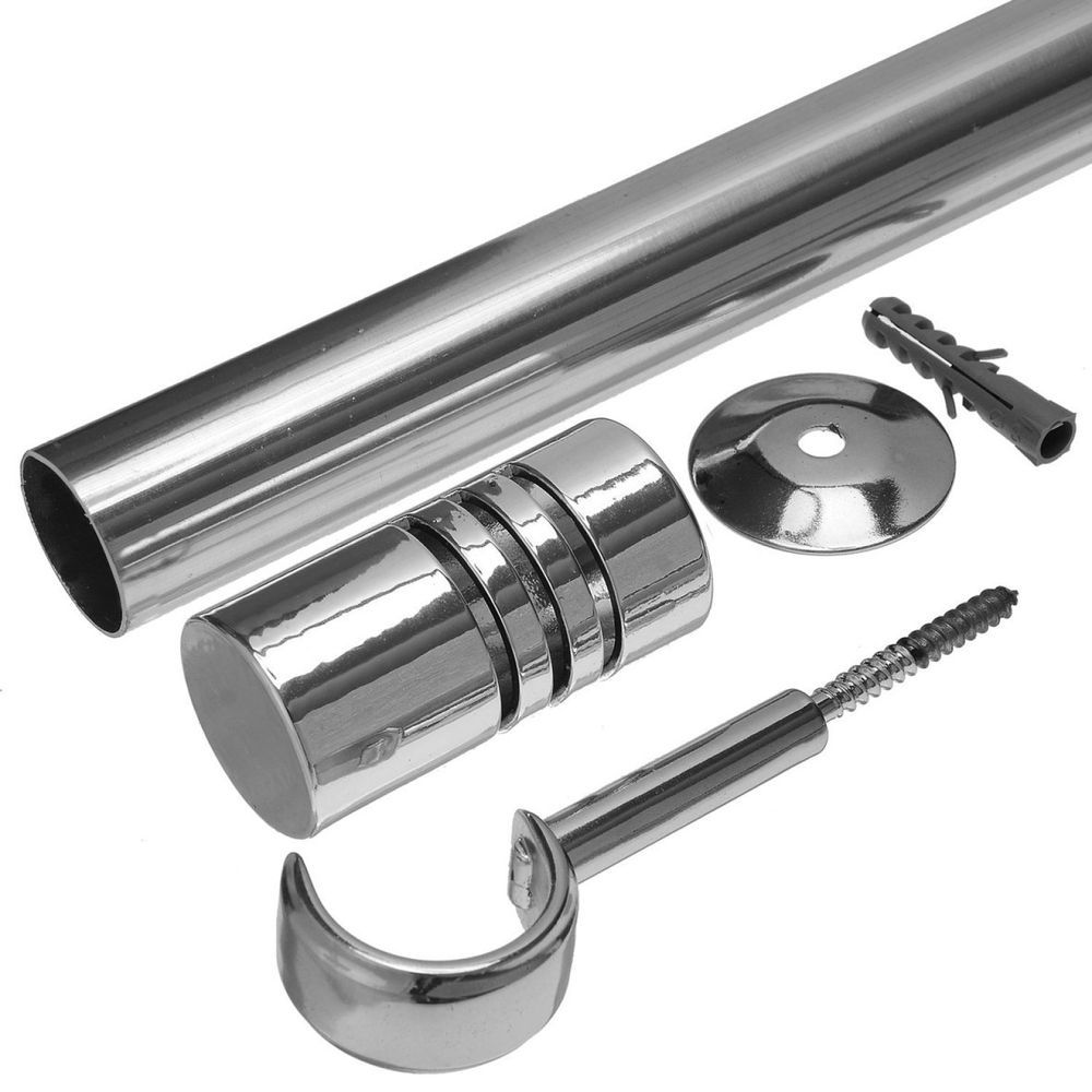 Encontraproduto.com.br - Kit Varão De Cortina 28Mm 3M Ponteira Cilíndrica Couselo Cromado