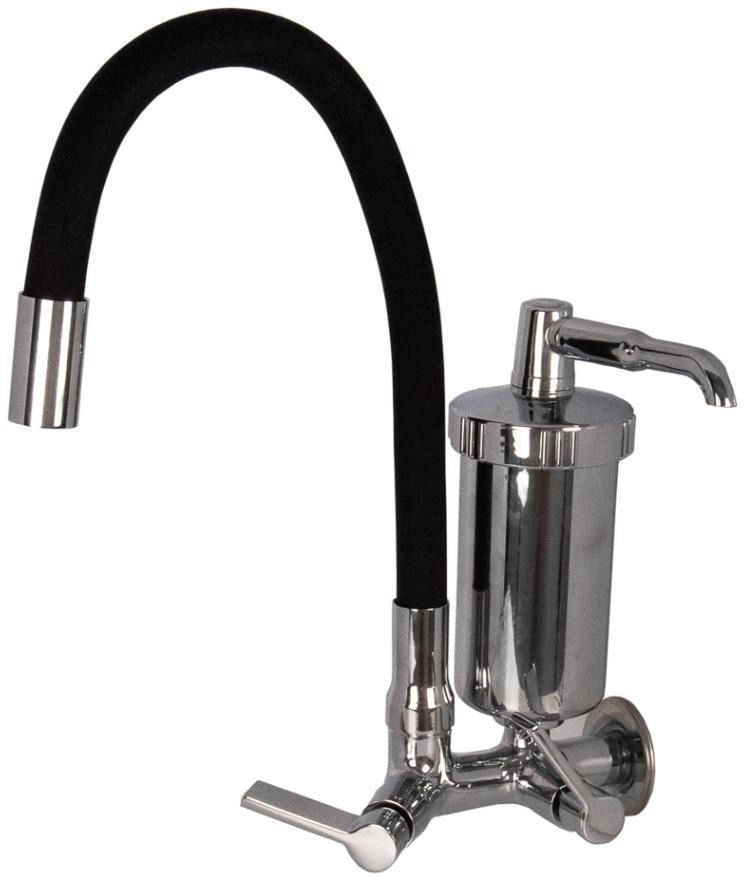 Torneira Pia Cozinha de Parede com Filtro Stoc Metaus Bica Alta ABS Tubo Gourmet 1/4 de Volta Cromado e Preto 6179C/75
