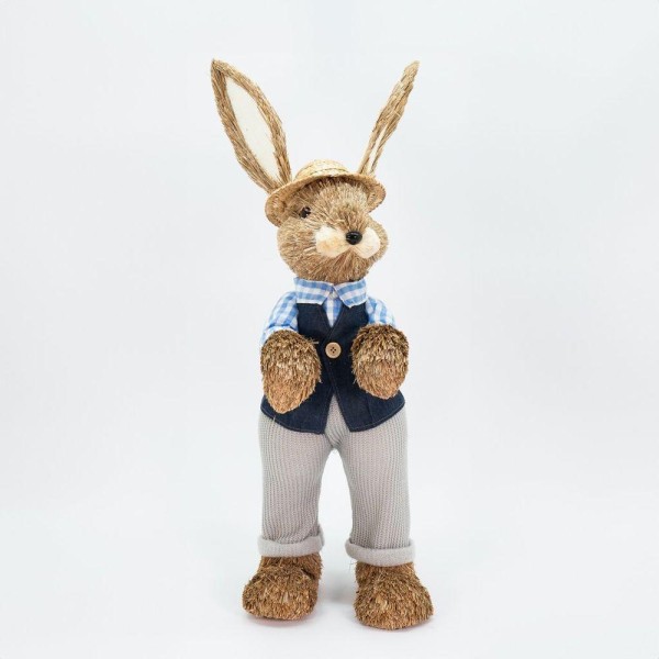 Encontraproduto.com.br - Coelho De Páscoa Decoração Em Palha Coelhinho De Chapéu 58cm
