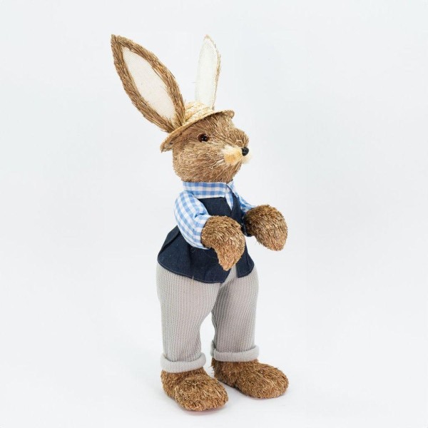 Encontraproduto.com.br - Coelho De Páscoa Decoração Em Palha Coelhinho De Chapéu 58cm