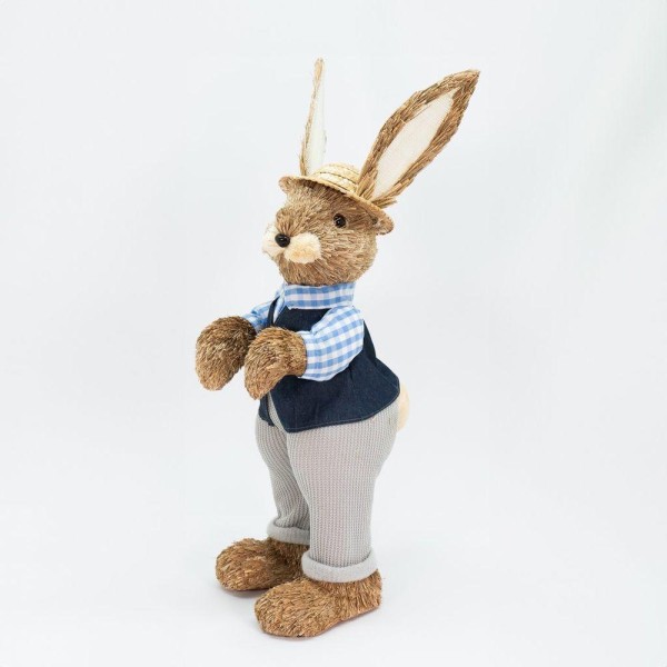 Encontraproduto.com.br - Coelho De Páscoa Decoração Em Palha Coelhinho De Chapéu 58cm