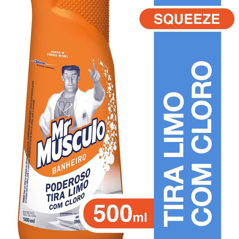 Encontraproduto.com.br - Limpador Mr. Músculo p/ Uso Geral Banheiro Tira-Limo c/ Cloro Squeeze 500ml