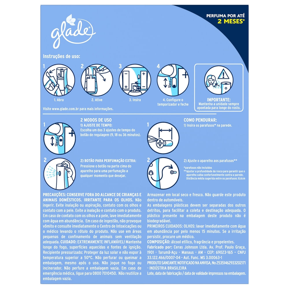Encontraproduto.com.br - Aparelho e Odorizador de Ambiente Toque de Maciez Glade Automatic Caixa 269ml