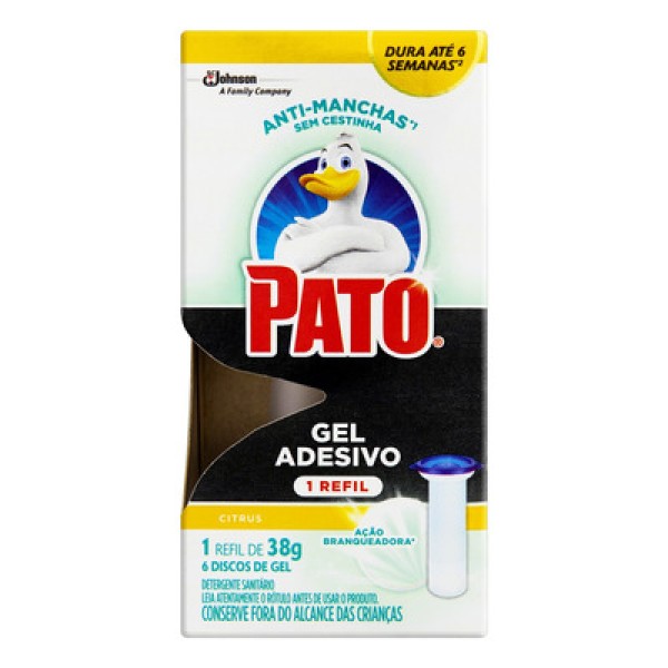 Encontraproduto.com.br - Detergente Sanitário Gel Adesivo Ação Branqueadora Citrus Pato 38g Refil
