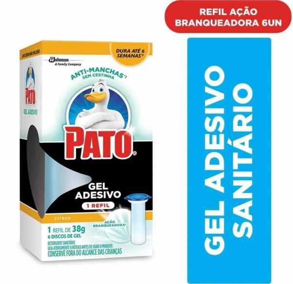 Encontraproduto.com.br - Detergente Sanitário Gel Adesivo Ação Branqueadora Citrus Pato 38g Refil