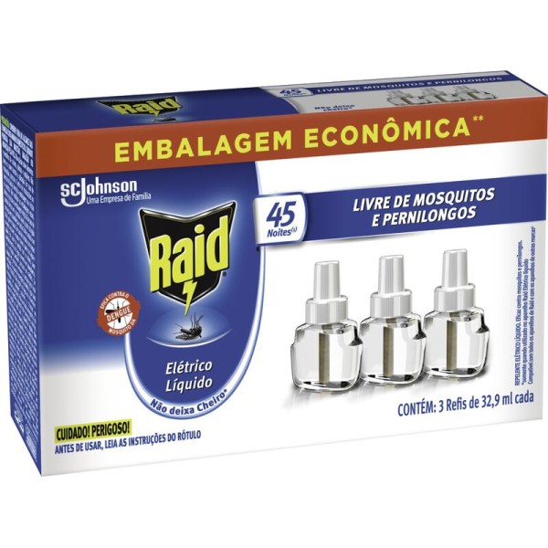 Inseticida Líquido Raid 45 Noites Refil Caixeta com 3x32,9ml