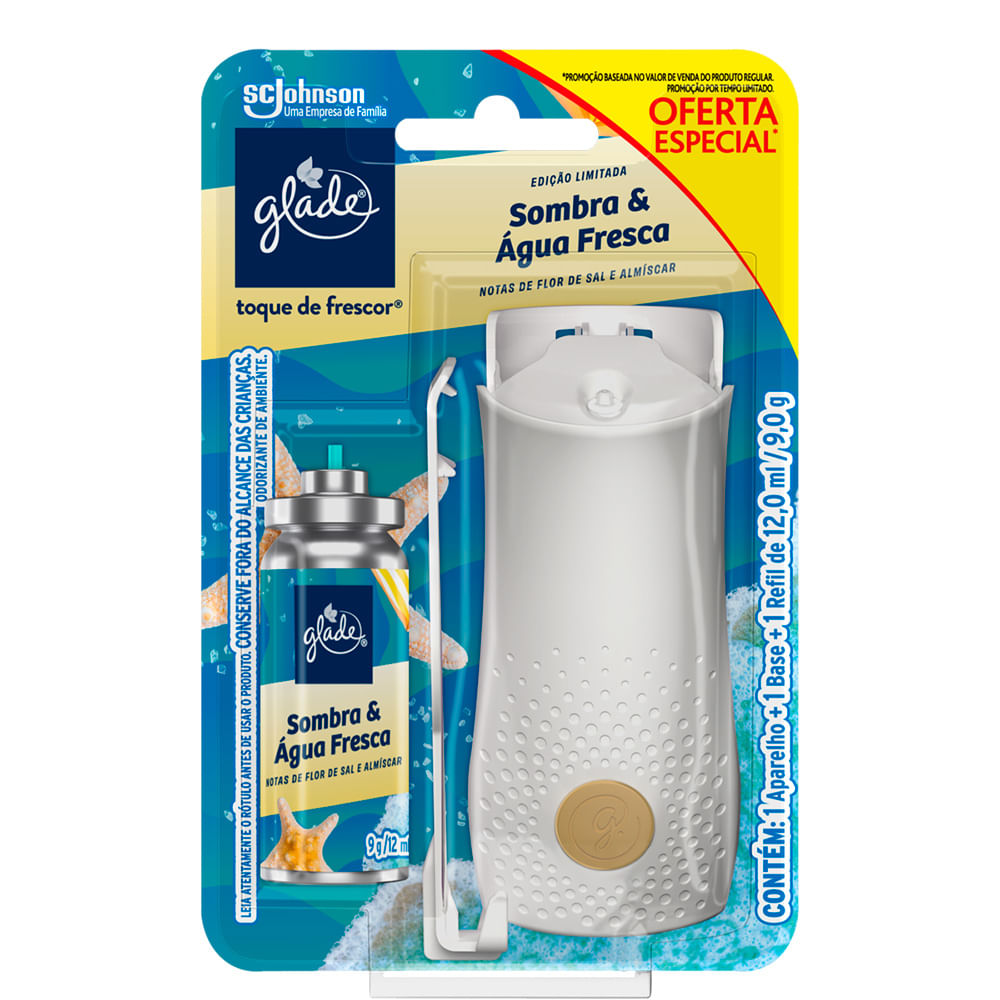 Encontraproduto.com.br - Aparelho Odorizador Toque de Frescor + Refil Sombra & Água Fresca Glade 12ml