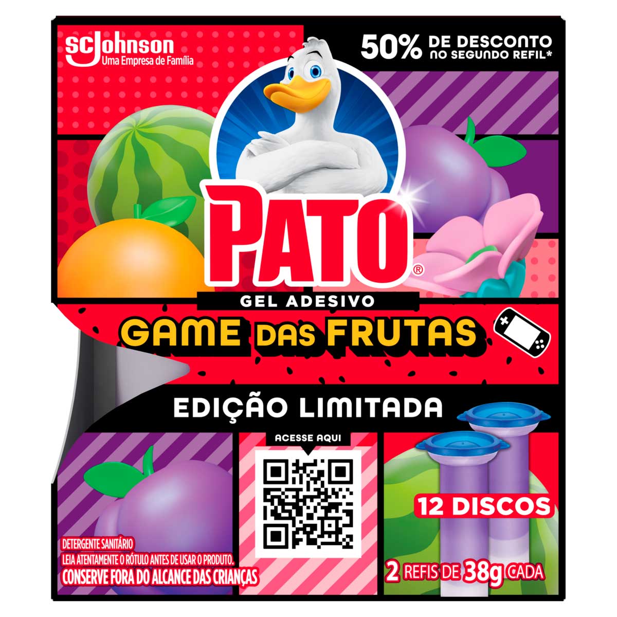 Desodorizador em Gel Adesivo Pato Game das frutas Unidade com 2x38g