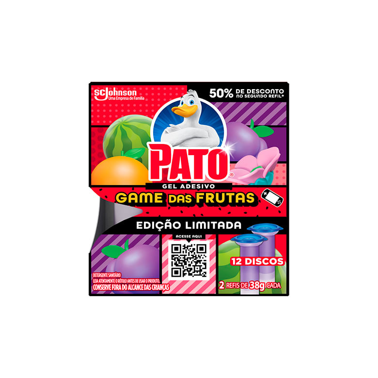 Encontraproduto.com.br - Desodorizador em Gel Adesivo Pato Game das frutas Unidade com 2x38g