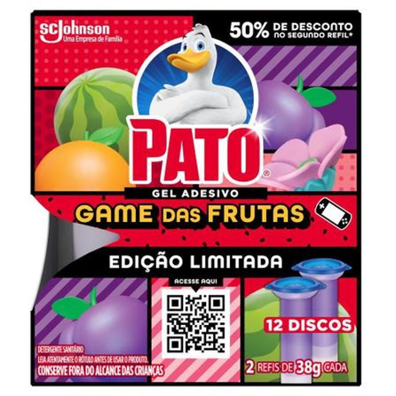 Encontraproduto.com.br - Desodorizador em Gel Adesivo Pato Game das frutas Unidade com 2x38g