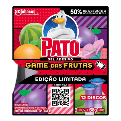 Encontraproduto.com.br - Desodorizador em Gel Adesivo Pato Game das frutas Unidade com 2x38g
