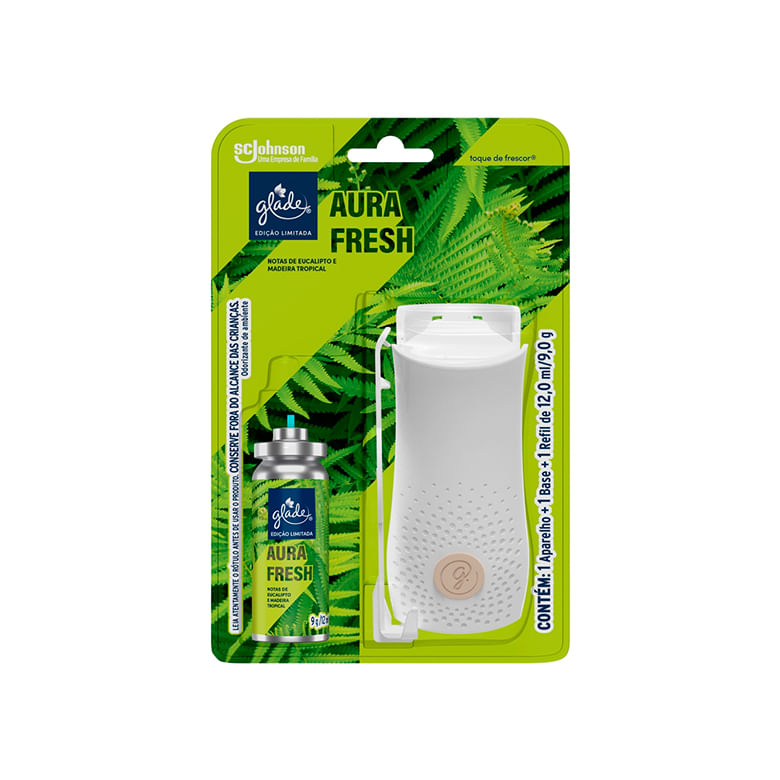 Encontraproduto.com.br - Aparelho Odorizador Toque de Frescor Aura Fresh + Refil 12ml Glade
