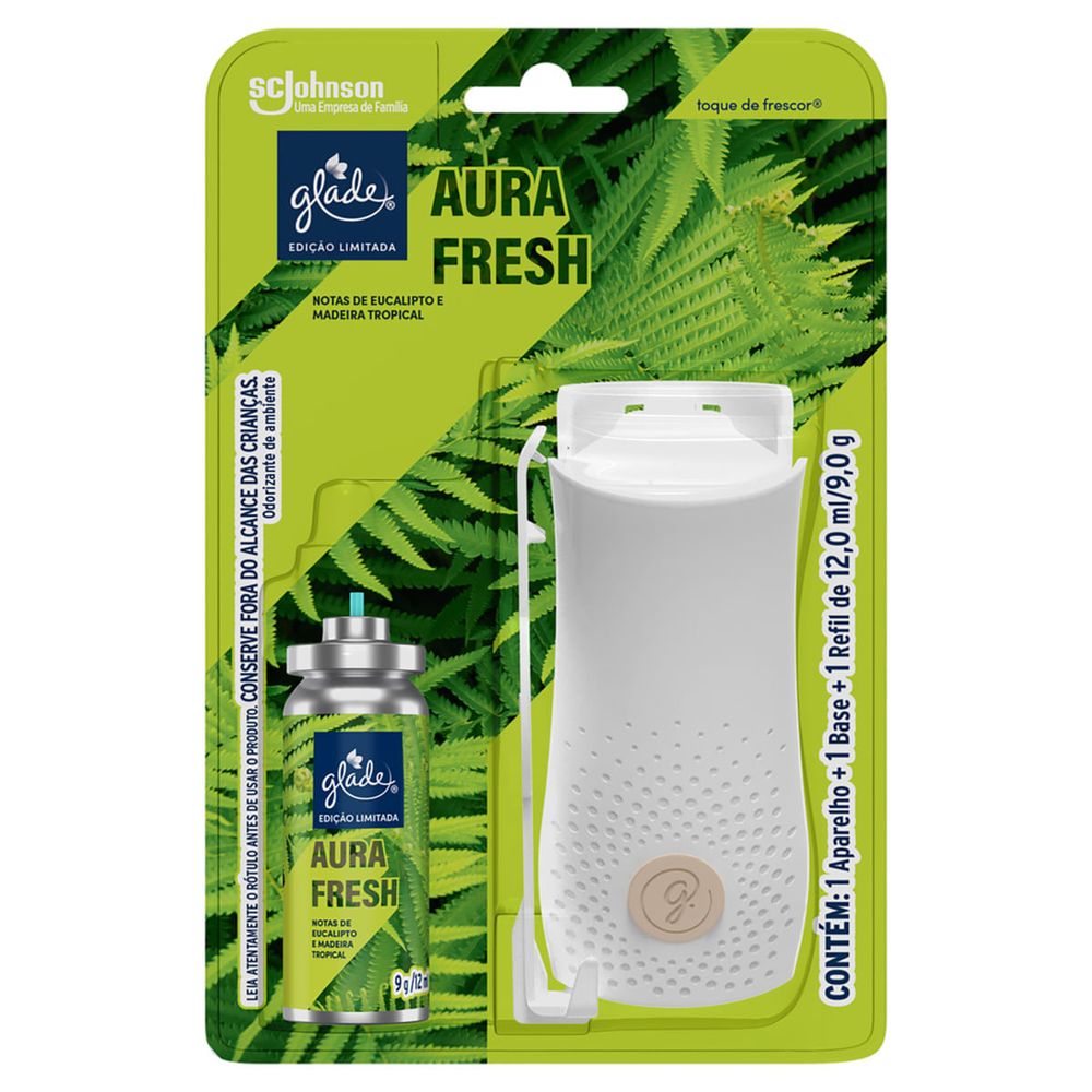 Encontraproduto.com.br - Aparelho Odorizador Toque de Frescor Aura Fresh + Refil 12ml Glade