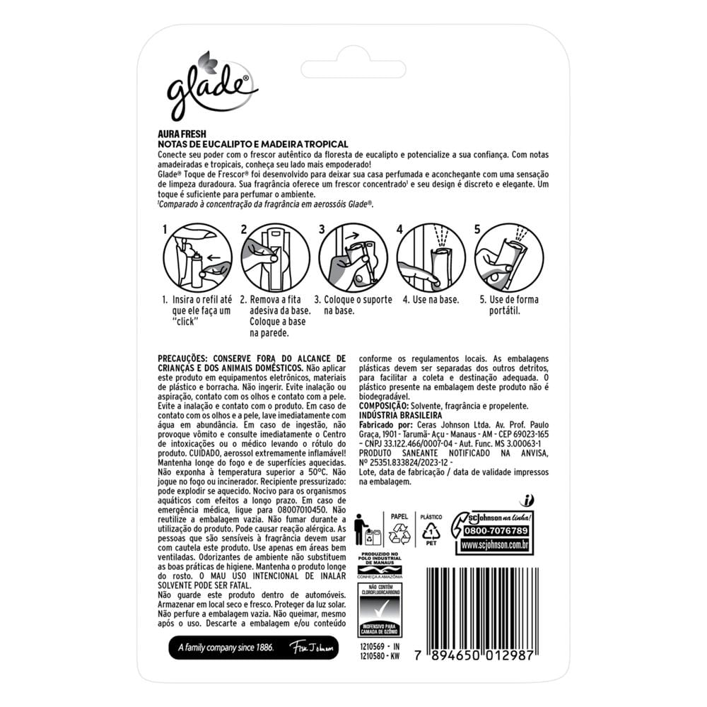 Encontraproduto.com.br - Aparelho Odorizador Toque de Frescor Aura Fresh + Refil 12ml Glade