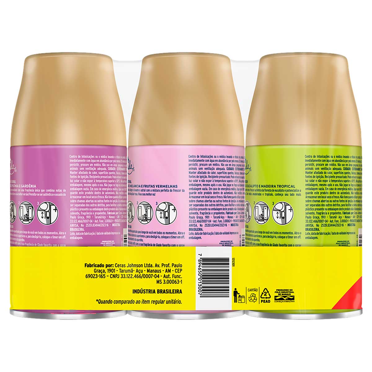 Encontraproduto.com.br - Kit Odorizador de Ambiente Aura Fresh + Doce Astral + Energia Floral Glade Automatic 269ml Cada Spray Refil
