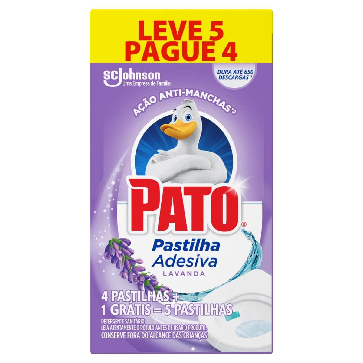 Encontraproduto.com.br - Desodorizador em Pastilha Adesiva Pato Lavanda Embalagem com 5 unidades