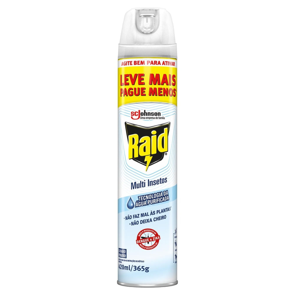 Encontraproduto.com.br - Inseticida Aerossol Raid Multi-Insetos Aqua Protection Lv+Pg- 420ml