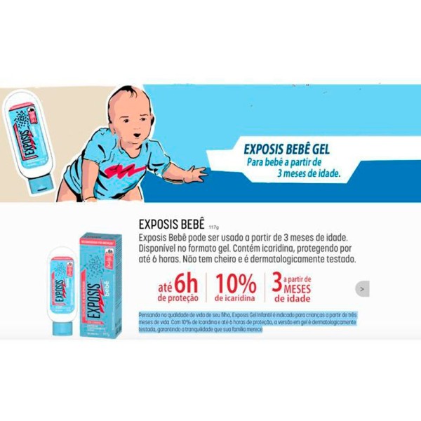 Encontraproduto.com.br - Repelente Exposis 117ml Gel Bebe
