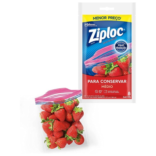 Encontraproduto.com.br - Sacos Herméticos ZIPLOC para Conservar Médio com 8 unidades