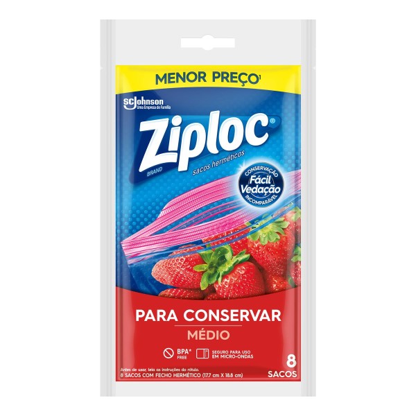 Encontraproduto.com.br - Sacos Herméticos ZIPLOC para Conservar Médio com 8 unidades