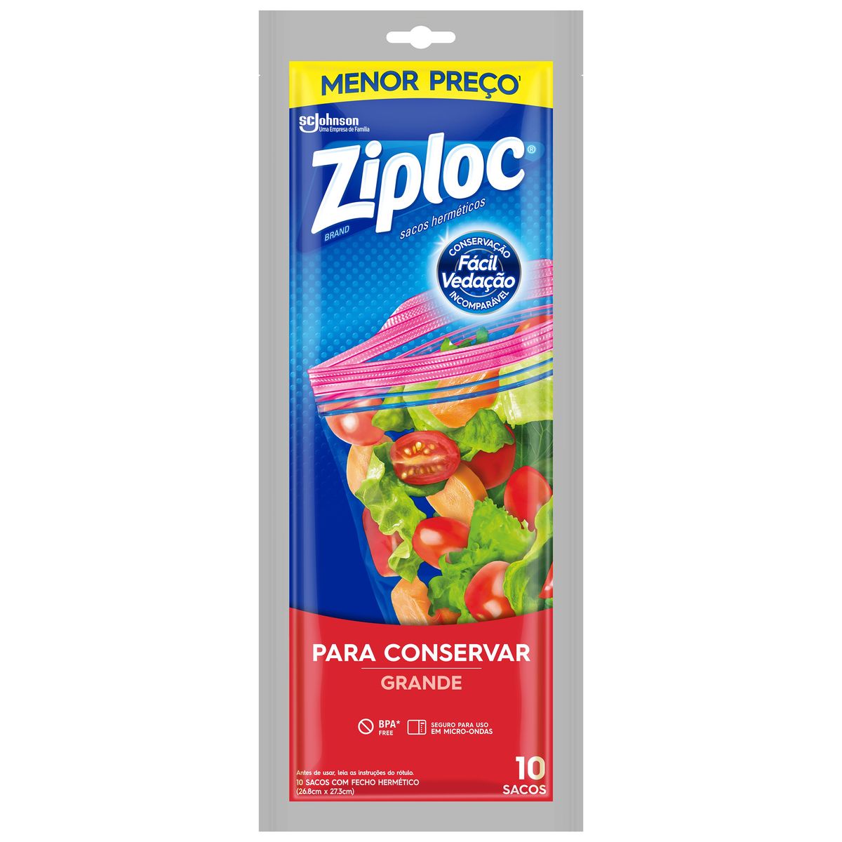 Encontraproduto.com.br - Sacos Herméticos Ziploc para Conservar Grande com 10 unidades