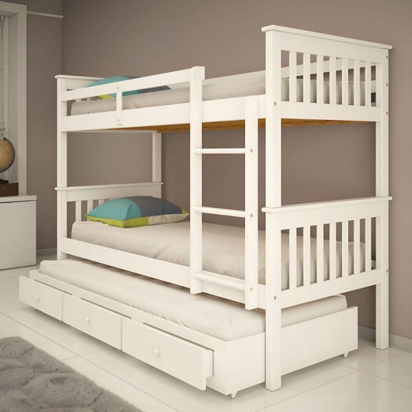 Encontraproduto.com.br - Treliche De Madeira Solteiro Com 3 Gavetas De Exclusivo Totalità Cor:branco