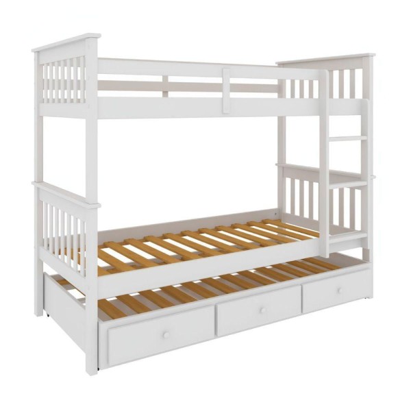 Encontraproduto.com.br - Treliche De Madeira Solteiro Com 3 Gavetas De Exclusivo Totalità Cor:branco