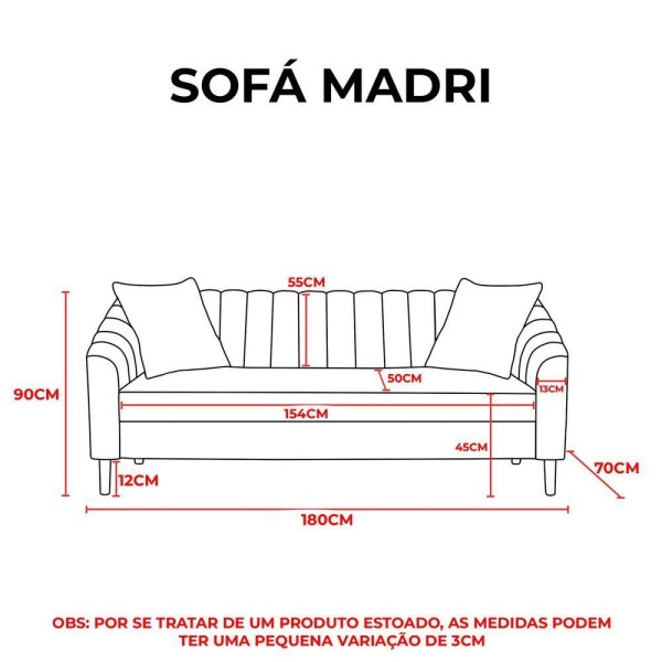 Encontraproduto.com.br - Sofá Madri 180cm Suede Azul Turquesa - Am Interiores