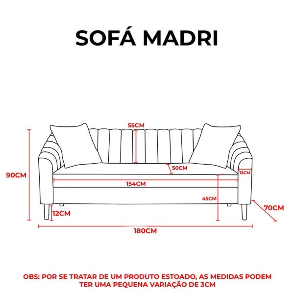 Encontraproduto.com.br - Sofá Madri 180cm Suede Azul Turquesa - Am Interiores