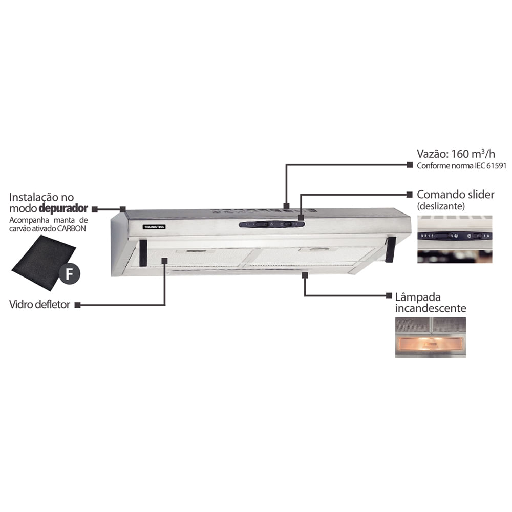 Encontraproduto.com.br - Depurador de Parede Standard Compact 60cm Inox