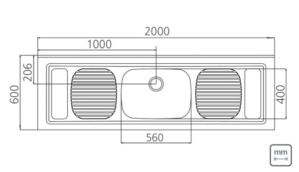 Encontraproduto.com.br - Pia Inox de Apoio com 1 Cuba Central Stratta 56 Plus 200x60cm Tramontina 93069107