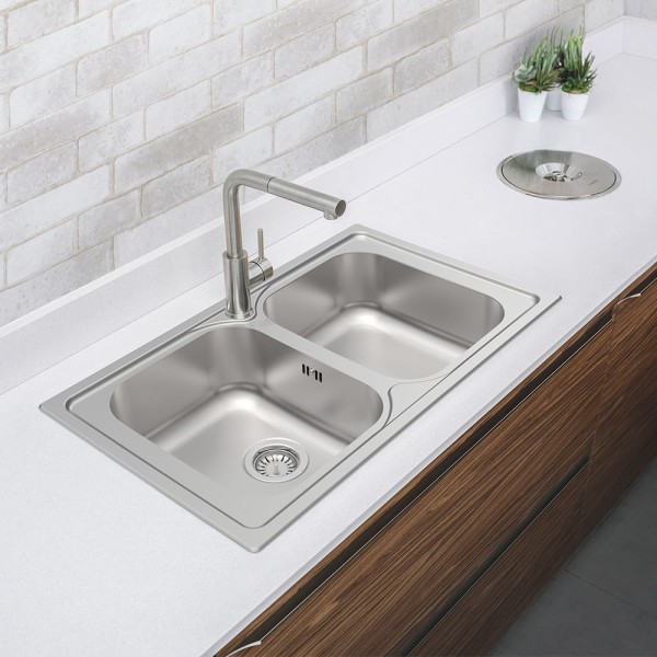 Encontraproduto.com.br - Cuba de Sobrepor Tramontina Marea 2 Cubas em Aço Inox com Acabamento Acetin