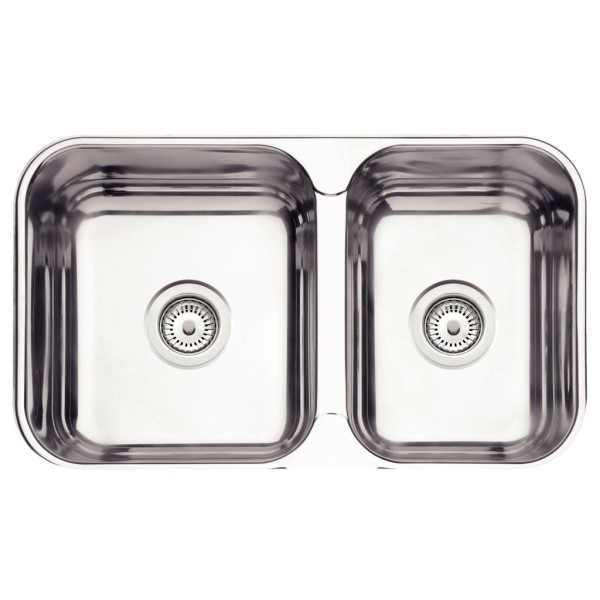Encontraproduto.com.br - Cuba Dupla Tramontina Isis Perfecta em Aço Inox Polido 69 x 40 cm com Válvula 94062402