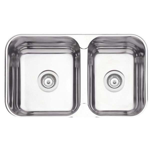 Encontraproduto.com.br - Cuba Dupla Tramontina Isis Perfecta em Aço Inox Polido 69 x 40 cm com Válvula 94062402