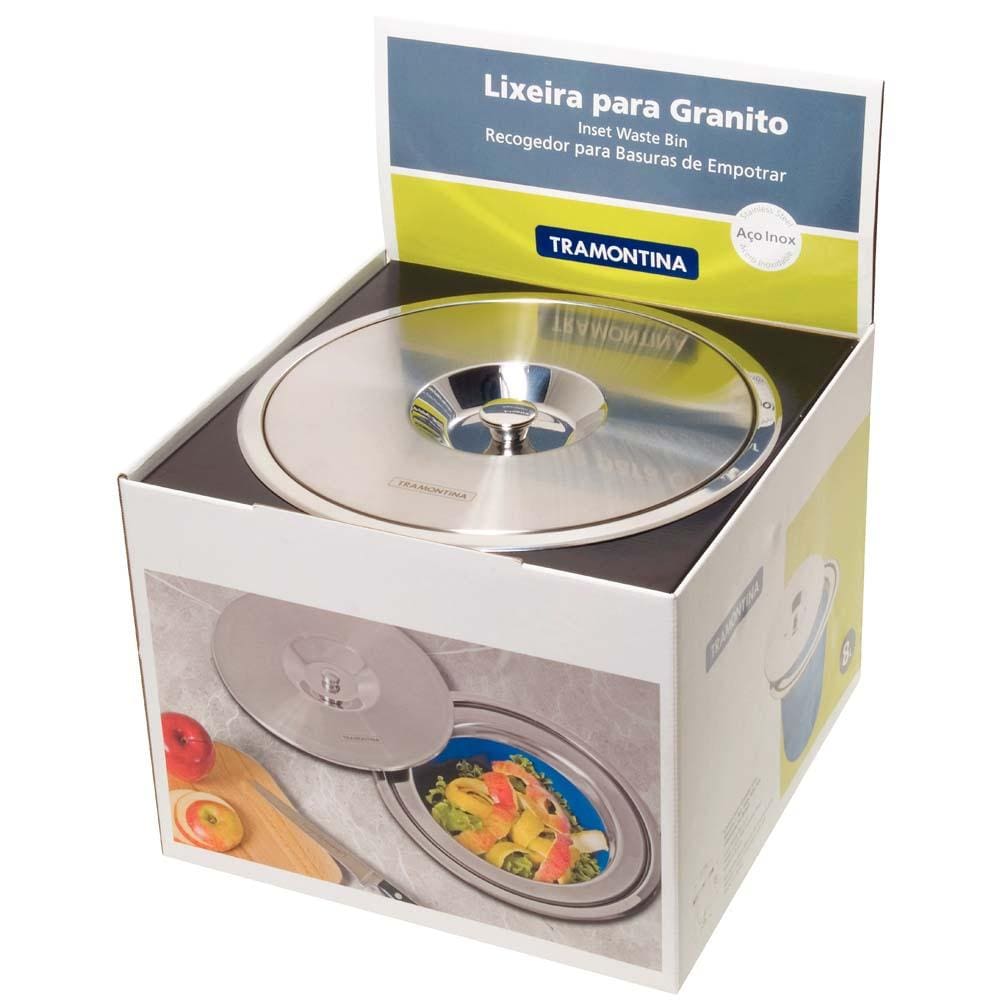 Encontraproduto.com.br - Lixeira de Embutir Clean Round Aço Inox Balde Plástico 5L Tramontina