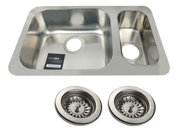 Encontraproduto.com.br - Cuba Tramontina Isis Plus 1.5C 40 BL em Aço Inox Acetinado 58 x 34 cm com Válvulas