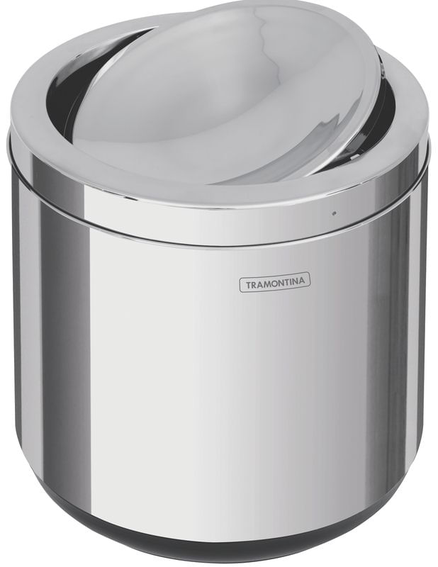 Encontraproduto.com.br - Lixeira Inox Tramontina Cápsula Basculante com Acabamento Scotch Brite e Base em Polipropileno 7 L