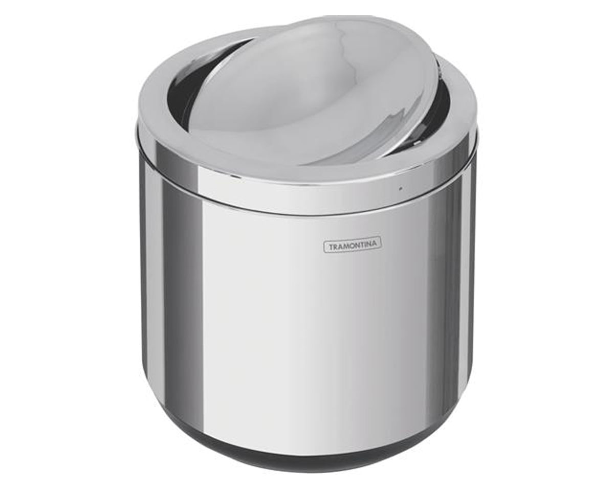 Encontraproduto.com.br - Lixeira Inox Tramontina Cápsula Basculante com Acabamento Scotch Brite e Base em Polipropileno 7 L