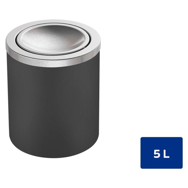 Encontraproduto.com.br - Lixeira Tramontina Útil Basculante em Aço Inox com Acabamento Scotch Brite e Corpo em Polipropileno Preto 5 L