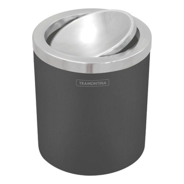 Encontraproduto.com.br - Lixeira Tramontina Útil Basculante em Aço Inox com Acabamento Scotch Brite e Corpo em Polipropileno Preto 5 L