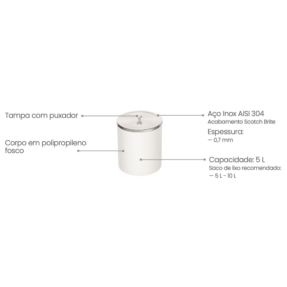 Encontraproduto.com.br - Lixeira Útil com Tampa 5 Litros Tramontina 94540027
