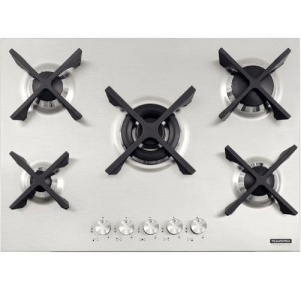 Encontraproduto.com.br - Cooktop a Gas Tramontina 70cm 5Q Flat Inox Bivolt 94727/104